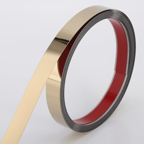 Coengwui Peel and Stick Metal Molding Trim, Self-Adhesive Stainless Steel for Wall, Fireplace, Mirror Edging and Craft Decoration (Glossy Gold, 20ft x 0.6in) by Coengwui