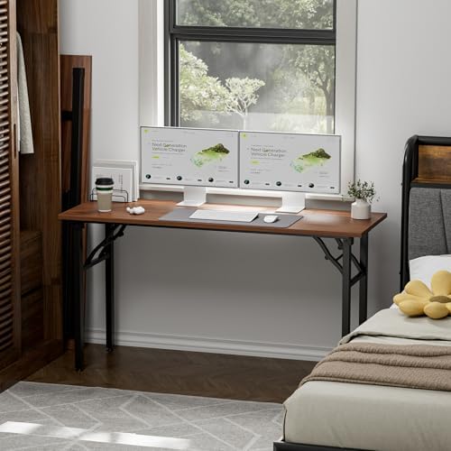 TEMI Long Computer Desk Folding Table - 55.1" Foldable Office Desk, No Assembly, Perfect Writing Table for Bedroom, Dorm, or Apartment, Portable Large Desk or Study Table with Compact Design, Walnut - Image 2