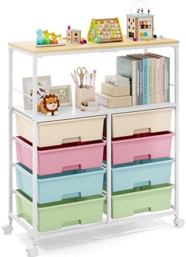 APEXCHASER Rolling Storage Cart with 8 Large Drawers,Wooden Tabletop by APEXCHASER