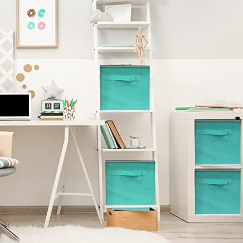 Simple Houseware 11-Inch Foldable Cube Storage Bins, Turquoise, 6-Pack - Image 3