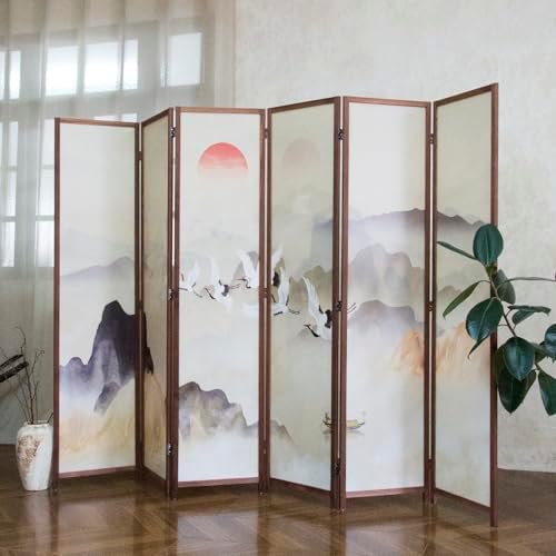 6 Panel Room Divider, 5.6 ft Tall Blackout Folding Privacy Screen - Double-Sided Freestanding Partition Wall with Different Patterns, Chic Scenery Artwork for Home & Office (67" H x 94.5" W) by PawlaBay