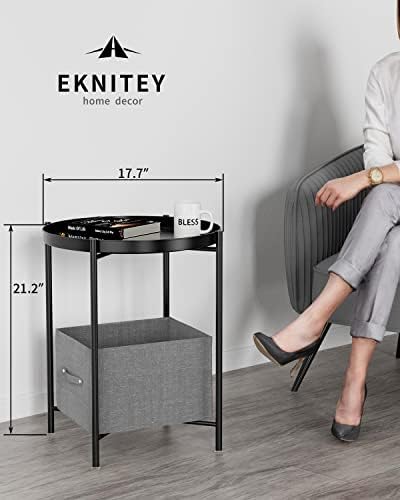 EKNITEY Small Side End Table - Metal Side Table with Removable Tray - Image 3