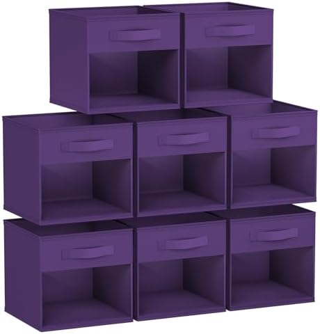 DIMJ Storage Cubes, Cube Storage Bin, 8 Pack Foldable Baskets with Window, Closet Storage Bins with Handle, 11x 11 inch Storage Cubes for Clothes, Toys, Books (Purple) by DiMJ