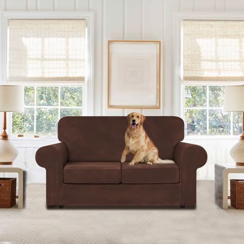 WEERRW Velvet Stretch 3 Pieces Couch Cover for Sofa Washable, Chocolate - Image 2