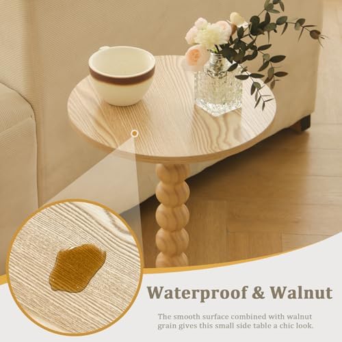 Fultyle Round Side Table, Small Drink Table for Small Spaces, Modern Accent End Table with Solid Wood Leg for Living Room, Bedroom, Corners, and Office (Natural) - Image 6