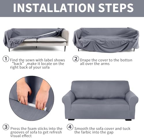 Peryiter 3 Pcs Couch and Loveseat Sofa Covers,Light Gray,Milk Silk - Image 3