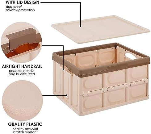 Phyllia Foldable Storage Boxes with Lids, 3-Pack Collapsible Plastic Storage Bins Organizer Containers Baskets Cub with Cover,Stackable Utility Crates Storage Box (Brown, 30L) - Image 5