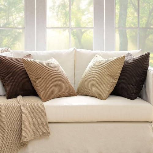 MIULEE Fall Corduroy Decorative Throw Pillow Covers Dark Brown 18x18 - Image 2
