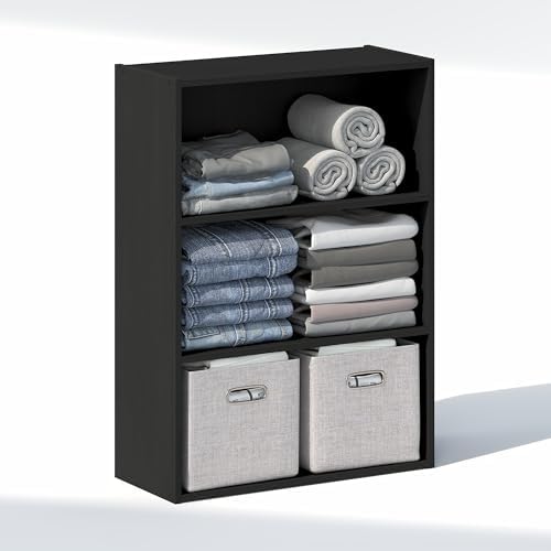 Furinno Reed Closet Organizers and Storage, 3-Tier Closet Organizer, Open Shelf Closet Storage, for Wardrobe, Bedroom, Living Room, Americano - Image 3