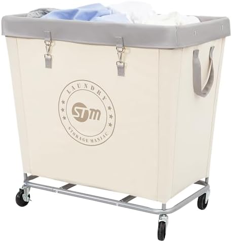 STORAGE MANIAC Commercial Laundry Hamper with Heavy Duty Steel Frame, 320 L Industrial Laundry Basket Cart with Wheels for Hotel, Home, Laundry Room, 31.7''L x 19.3''W x 30.91''H, Large Beige by STORAGEMANIAC