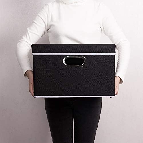 PRANDOM Foldable Storage Bin with Lid [5-Pack] Linen Fabric Decorative Storage Box Organizer Container Basket Cube with Handles Divider for Closet Office Living Room Black(14.9x9.8x9.8) - Image 7