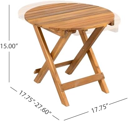 Christopher Knight Home Aurl 17.75" W Outdoor Acacia Wood Side Table, Round End Table, Slats Panel Design, Foldable and Adjustable Small Coffee Desk, Sofa Side Desk, No Assembly Needed, 175lbs Teak - Image 2