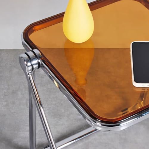 16.2"×14.1" Acrylic Folding Side Table, Portable Lightweight End Table, Sturdy Metal Frame and No Assembly Required, Space-Saving Design for Living Room, Bedroom and Small Room, Tawny - Image 5