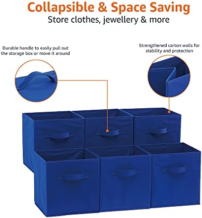 Amazon Basics Collapsible Fabric Storage Bins with Handles, Cube Organizer for Home Organization, 10.5"x10.5"x11", Navy, 6-Pack - Image 5
