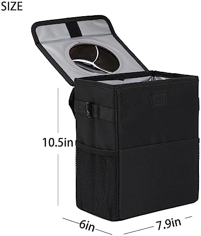 AOKJOY Car Garbage can with lid Leak Proof Vehicle Trash Can 3 Storage Pockets Hanging Waterproof car Trash Bag for SUV Black - Image 2
