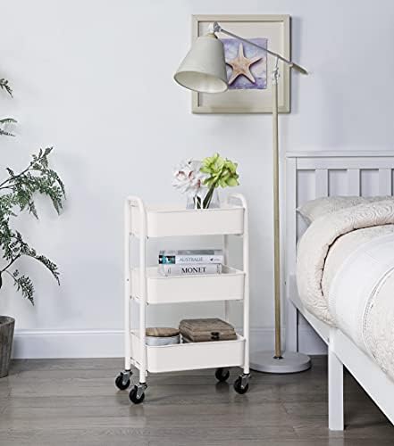 SunnyPoint 3-Tier Delicate Compact Rolling Metal Storage Organizer - Mobile Utility Cart Kitchen/Under Desk Cart with Caster Wheels - WHT (15.35" X 10.24" X 26.8"H) - Image 5