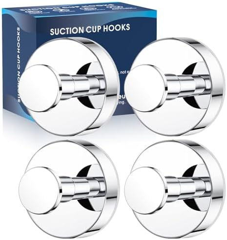MOTAIPEAK Suction Cup Hooks for Shower,Removable Shower Towel Suction Hooks for Bathroom Wall,Kitchen,Glass,Mirror,Tile to Hang Robes,Loofah-Chrome(4-Pack) by MOTAIPEAK