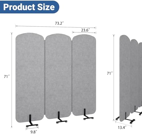 Natwind 3-Panel Portable Room Divider, 73.2'' x 71'' Office Partition,Grey - Image 3