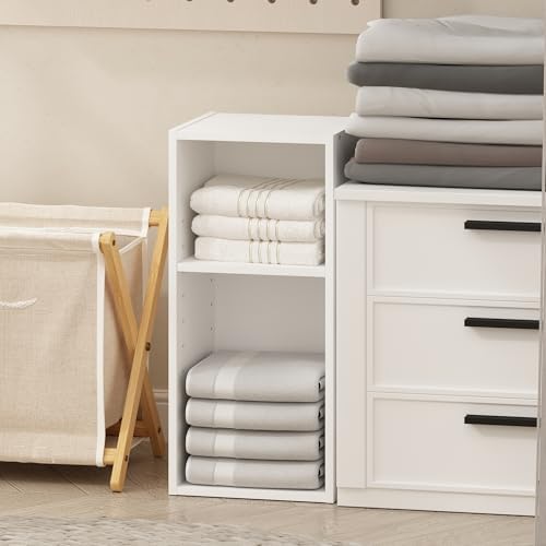 Furinno Reed 2-Tier Closet Organizers and Storage, Closet Organizer, Open Shelf Closet Storage, for Wardrobe, Bedroom, Living Room, 10-Inch Width, White by Furinno-FitsYourSpaceFitsYourBudget