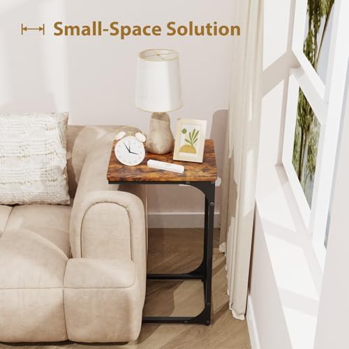 C Shaped End Tables Couch Table TV Trays Set of 2, 11.8" Wide, Rustic Brown - Image 5