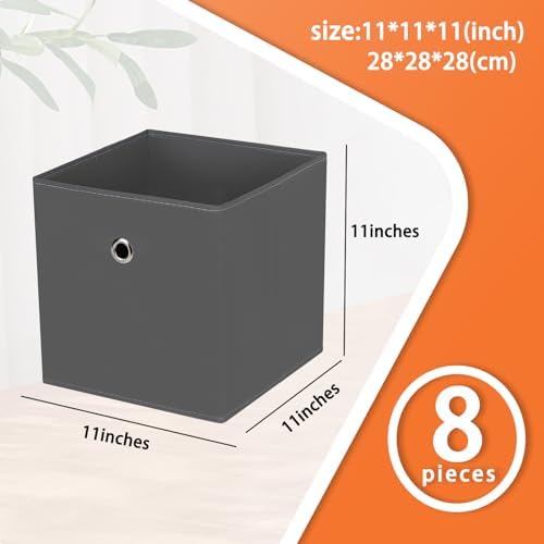 Foldable Storage Cubes Bins ,11 Inch Cloth Storage Cube Fabric Storage Box Cubes Organizer Baskets with Handles for Home Organizer Set of 8 (Grey) - Image 2