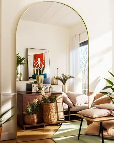 KOMCOTE Full Length Floor Mirror, 82x42 Inch Oversized Arched Standing Mirror in Gold for Bedroom, Living Room, Dressing Room - Elegant Freestanding Leaning Mirror Decor - Image 2