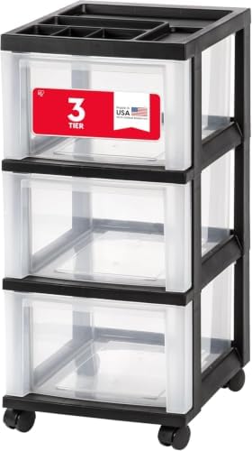 IRIS USA 3-Drawer Rolling Storage Cart, Black/Clear by IRISUSA
