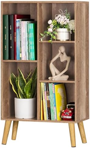 LEYAOYAO 5 Cube Bookshelf, Mid-Century Modern Book Shelf with Legs, Oak by LEYAOYAO-Findtheshiningpointofyourideallife%EF%BC%81