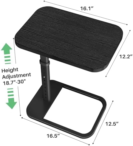 Kitstorack TV Tray Table, Adjustable Height & Rounded Metal Corners, Snack Table for Couch, Sofa, Bed, Chair, Living Room, C Shaped End Side Table for Eating, Dinner or Laptop, Small Spaces, Black - Image 3