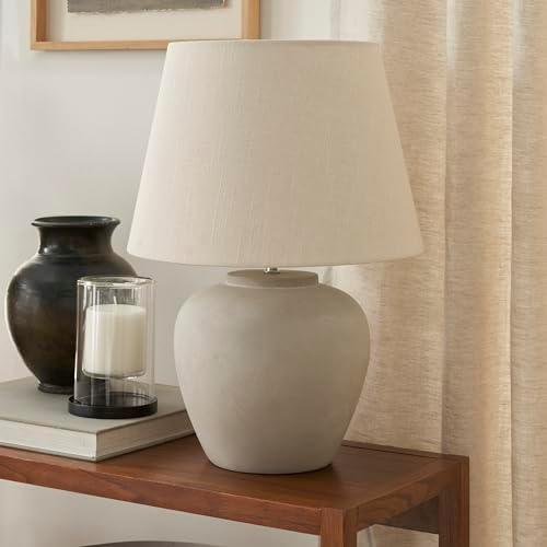 Nourison Home 20" Sand (Light Beige) Neutral Ceramic Table Lamp with Fabric Shade, Bedside Nightstand Lamp for Bedroom, Living Room, Entryway by NourisonHome