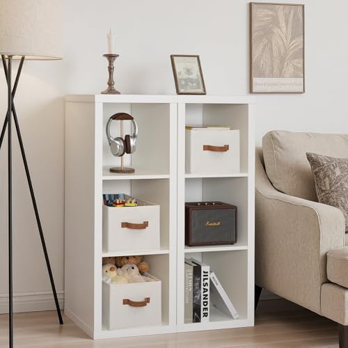 StorageWorks Closet Storage Bins with PU Handles, Ivory White, Large - Image 3