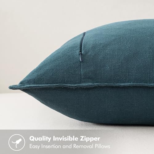 MIULEE Decorative Linen Pillow Covers 18x18 Inch Blue - Image 3