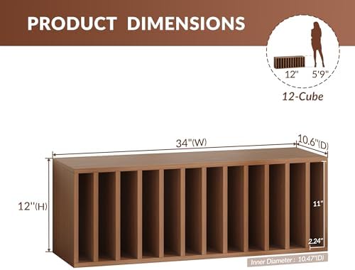 IOTXY DIY Modular Cubby Bookcase - Stackable 12-Cube Open Bookshelf, Walnut - Image 3