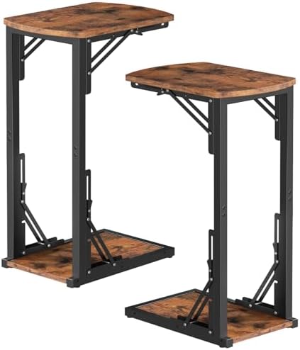 MAHANCRIS Set of 2 Folding C Shaped End Table, Adjustable Small Sofa Side Laptop Desk, Foldable Couch TV Tray Table for Small Spaces, Living Room, Bedroom, Rustic Brown ETHR4101S2 by MAHANCRIS