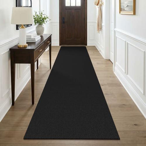 KOZYFLY Black Runners for Hallway 3x9, Wide Washable Runner Rug, Woven Non Slip Kitchen Runner, Braided Entryway Rug, Floor Carpet for Foyer, Bedroom, Hall, Black/Dark Grey by KOZYFLY