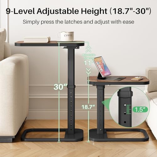 Kitstorack Upgraded TV Tray Table with Panel Lock, 90° Flip-Over Design & Adjustable Height, Sofa Arm Side Table for Eating, Laptop, Couch, Bed, or Small Spaces, Brown - Image 2