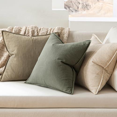 MIULEE Decorative Linen Pillow Covers 20x20 Inch Olive Green - Image 3