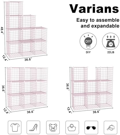 C&AHOME Wire Cube Storage, 9 - Cube Organizer Metal C Grids, Shelves, Pink - Image 3