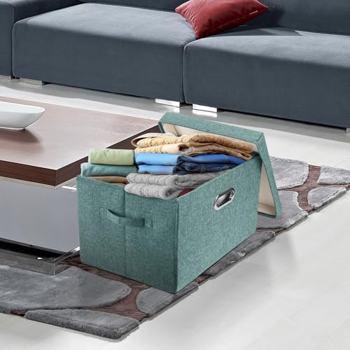 TYEERS Large Storage Bins with Lids, Collapsible, Washable, Fabric Storage Boxes for Organizing, 17.3x11.8x11.4 inches, 3 Pack, Aqua Deep - Image 5