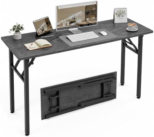 XBurmo Folding Desk Foldable Table, No Assembly 55.1" Foldable Desk Space-Saving Workstation for Small Space, Computer Table, Flat Storage for Home Office, Bedroom, Dorm, Study Room, Marble Greige by XBurmo