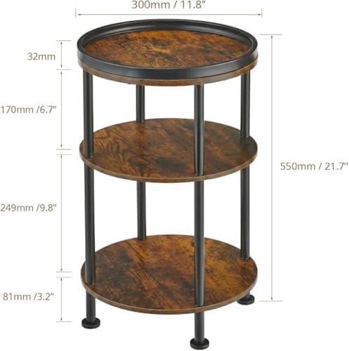 Small Round Side Table with Tray Top, Rustic Brown - Image 3