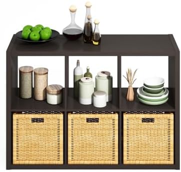 Furinno HERMITE 6-Cube Kitchen Island, Extra Thick Coffee Bar, Dark Oak - Image 4