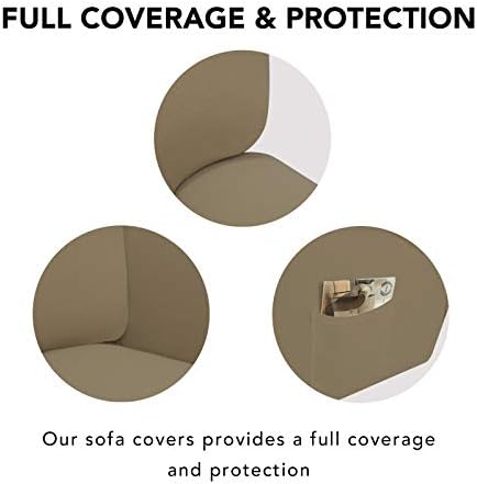 PureFit Stretch Couch Covers for Sofa 4 Seater Slipcovers Tan - Image 3