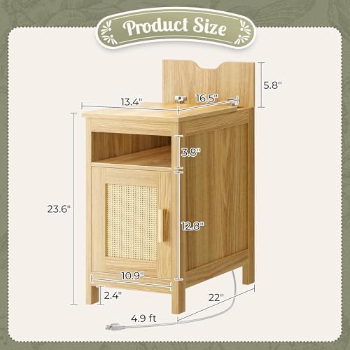 Huuger Narrow Night Stand, End Table with Charging Station, USB-C Port - Image 2