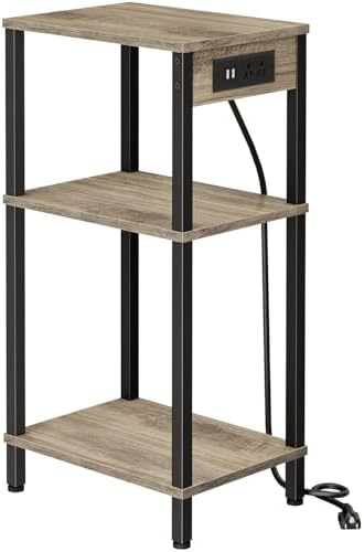 Tall Side Table with Charging Station, 30 Inch Tall End Tables Living Room by Cresohom