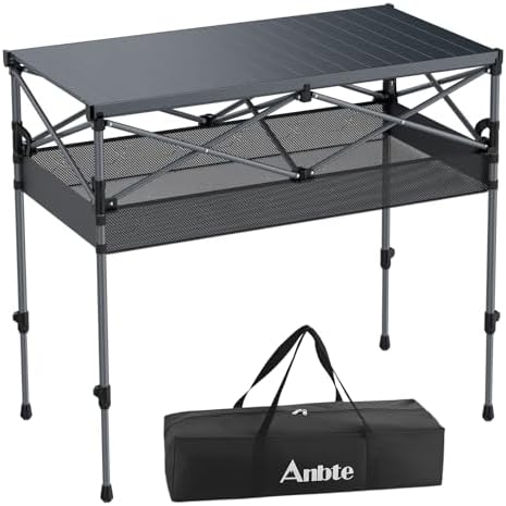 Anbte 34.2” Tall Folding Camping Table, Aluminum Portable, 39” X 20”, Black by Anbte