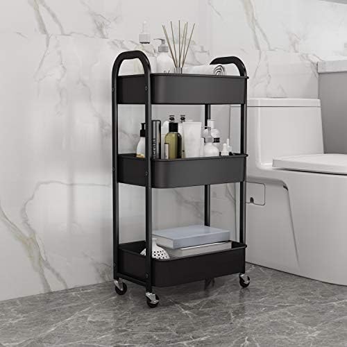 3-Tier Rolling Utility Cart with Caster Wheels Easy Assembly, Black - Image 6