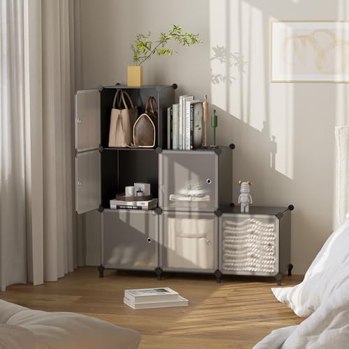 6Cube Storage Organizer Modular Stackable with Doors Black - Image 6