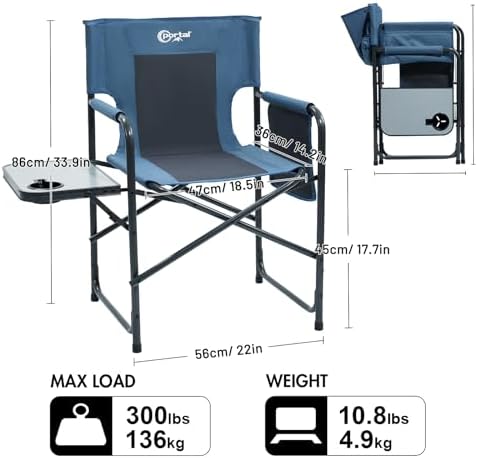 Portal Directors Chair Camping Chairs for Adults with Side Table Folding Lawn Chairs for Adults, Directors Chairs Foldable for Outdoor Chairs for Beach, Travel, Heavy Duty Supports 300LBS, Blue/Grey - Image 3