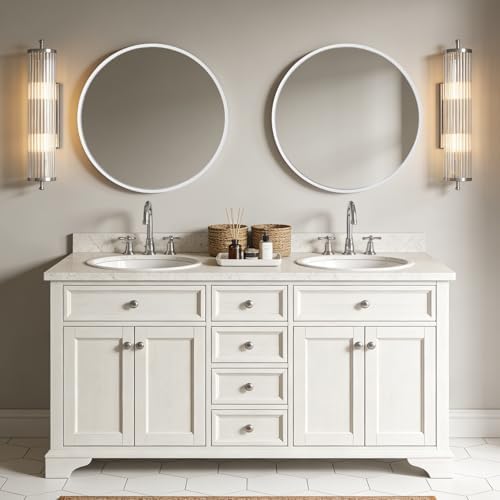 WallBeyond Round Wood Mirror 24 inch Circle Wall Mirror for Bathroom Round Wall Mirror for Wall Decor, Vanity, Entryway Living Room (White) - Image 4